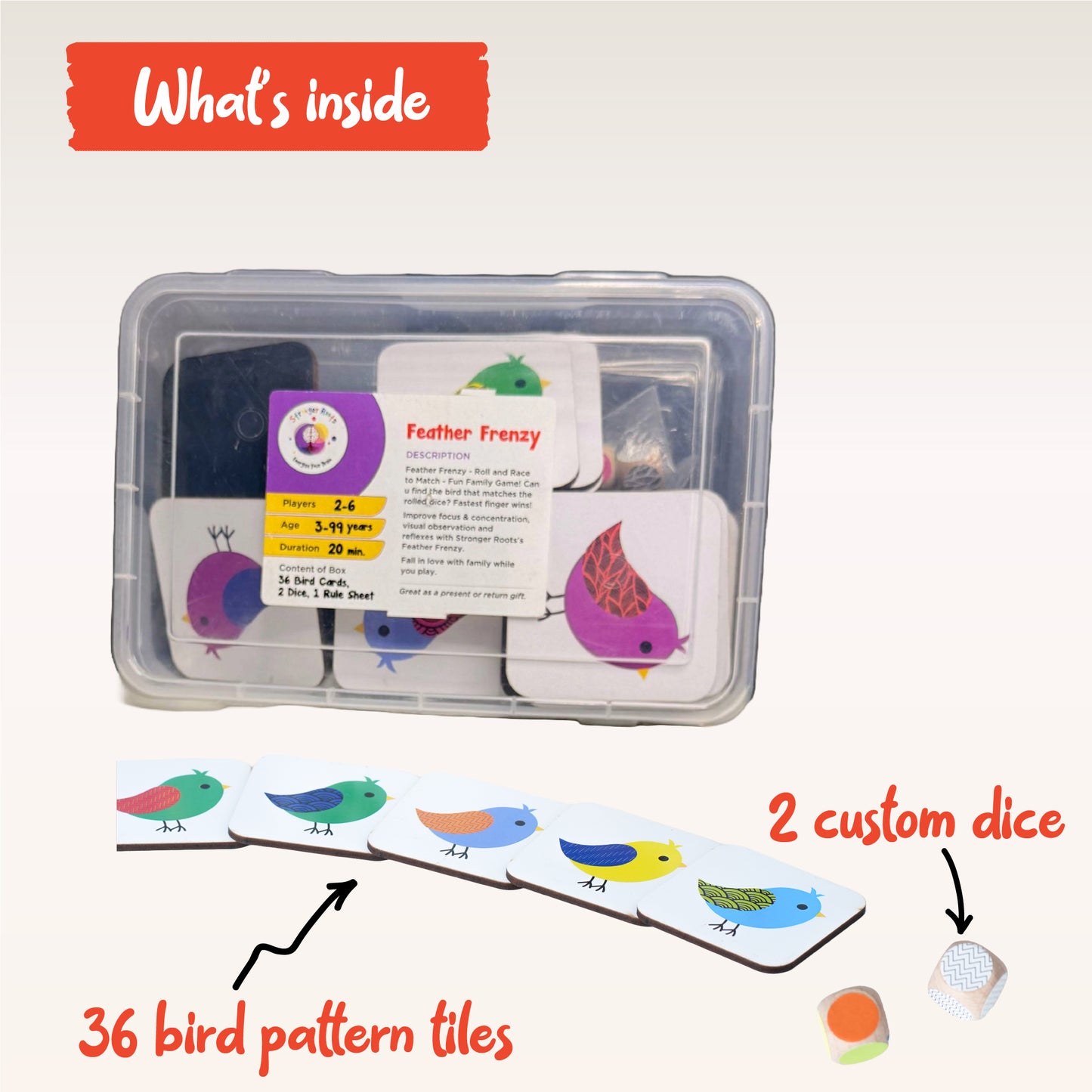 Feather Frenzy Dice and Observation Game (for ages 3+ years)